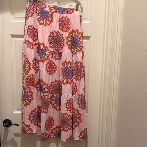 Gibson Pink Floral Medallion Tiered Maxi Skirt